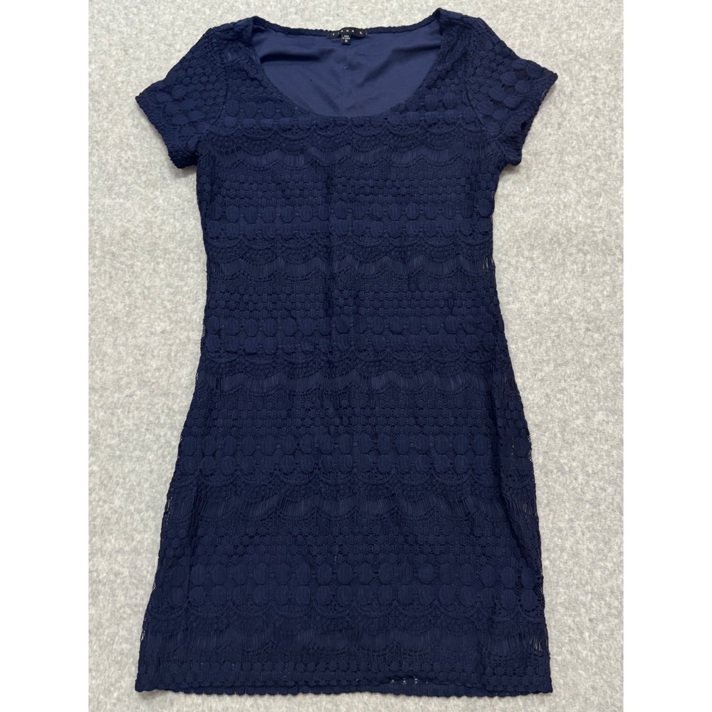 Tiana B Womens Navy Blue Lace Short Sleeve Sheath Cocktail Dress Size M